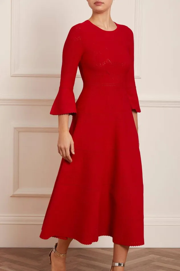 Women Knitwear Needle and Thread Pretty Pointelle Knit Ankle Gown Red