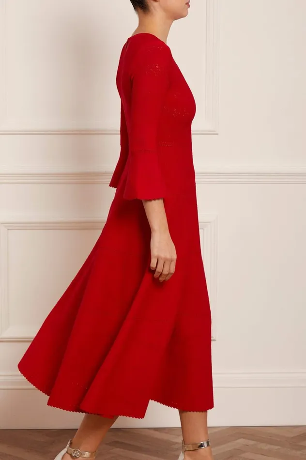 Women Knitwear Needle and Thread Pretty Pointelle Knit Ankle Gown Red