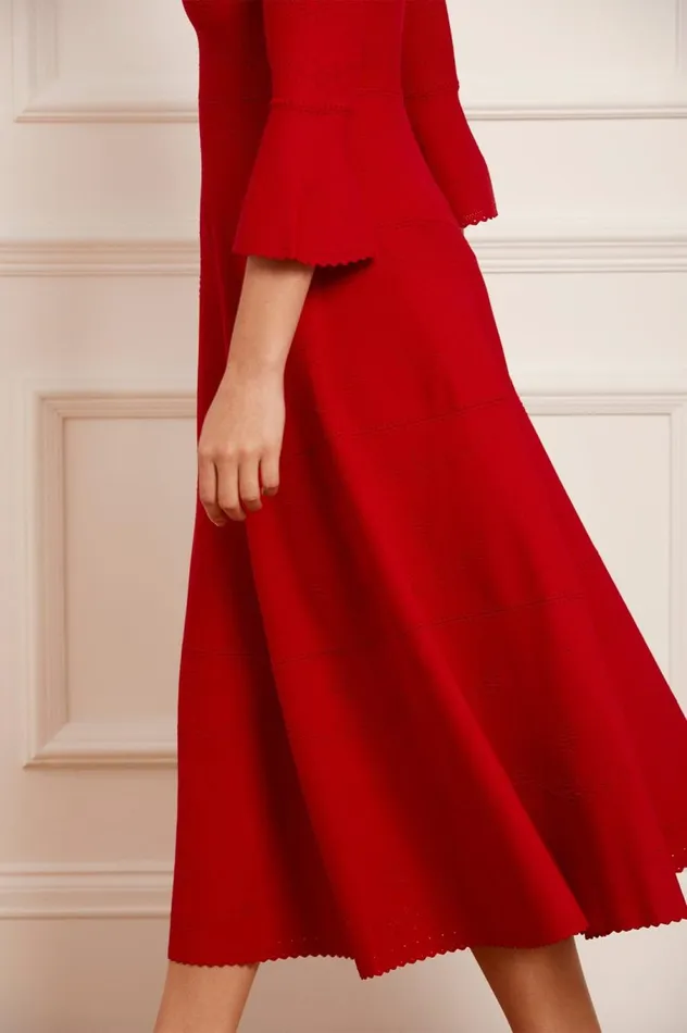Women Knitwear Needle and Thread Pretty Pointelle Knit Ankle Gown Red