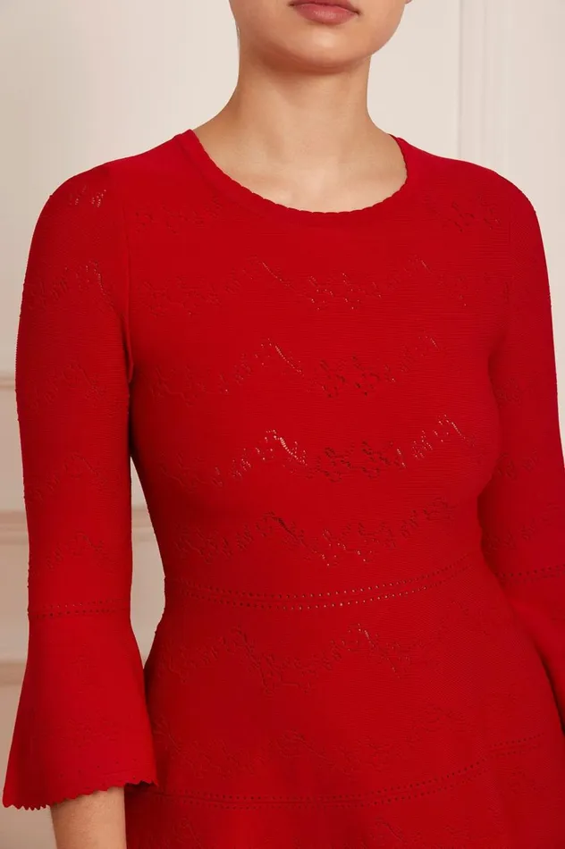 Women Knitwear Needle and Thread Pretty Pointelle Knit Ankle Gown Red