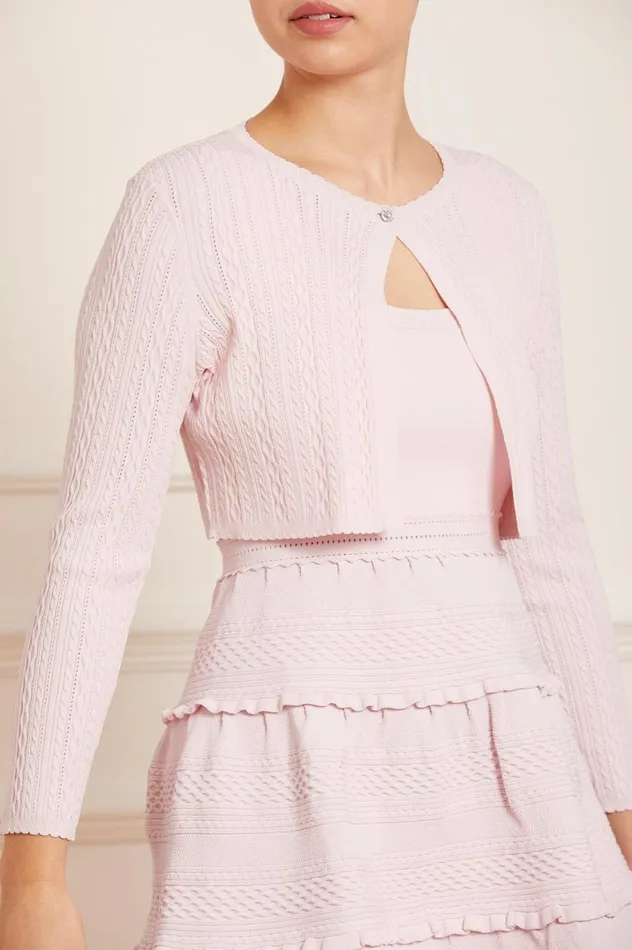 Women Knitwear Needle and Thread Textured Knit Crop Cardigan Pink