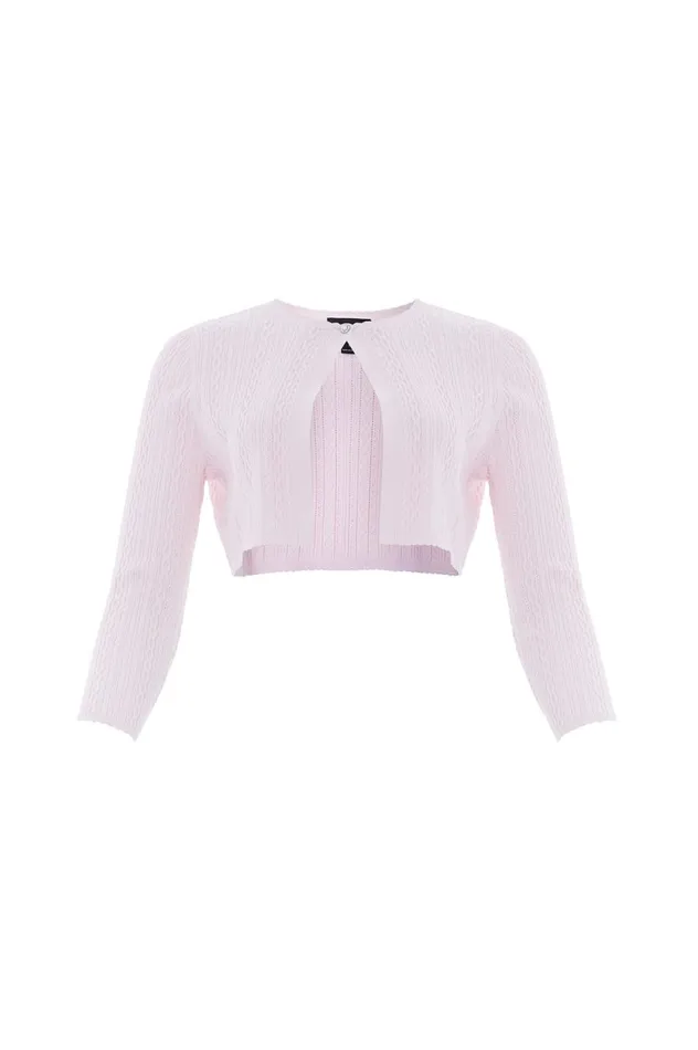 Women Knitwear Needle and Thread Textured Knit Crop Cardigan Pink