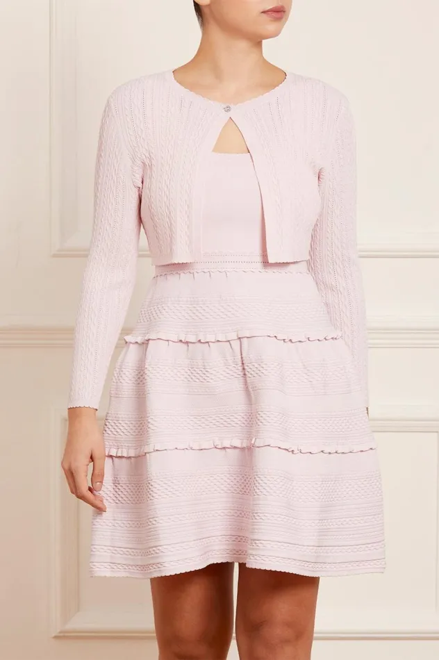Women Knitwear Needle and Thread Textured Knit Crop Cardigan Pink
