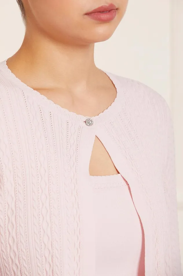 Women Knitwear Needle and Thread Textured Knit Crop Cardigan Pink