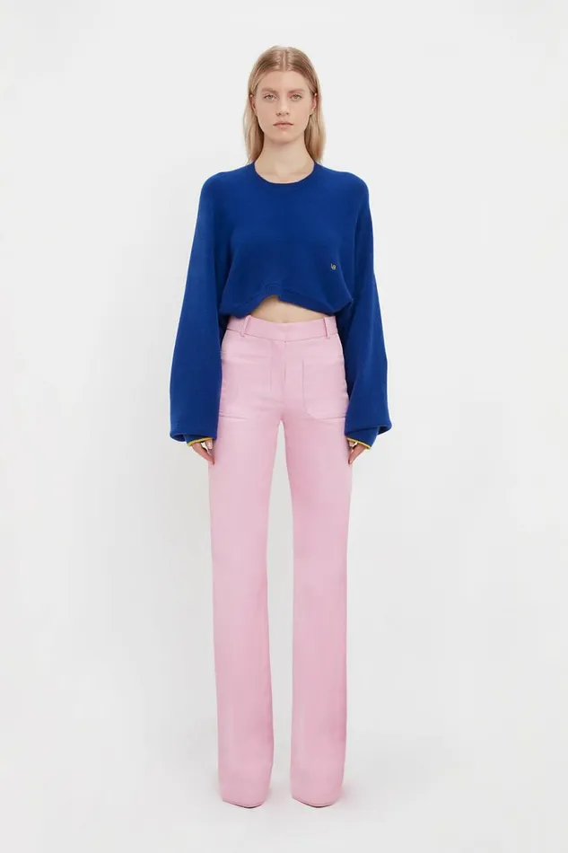 Women Knitwear Victoria Beckham Crew Neck Cropped Jumper In Cobalt