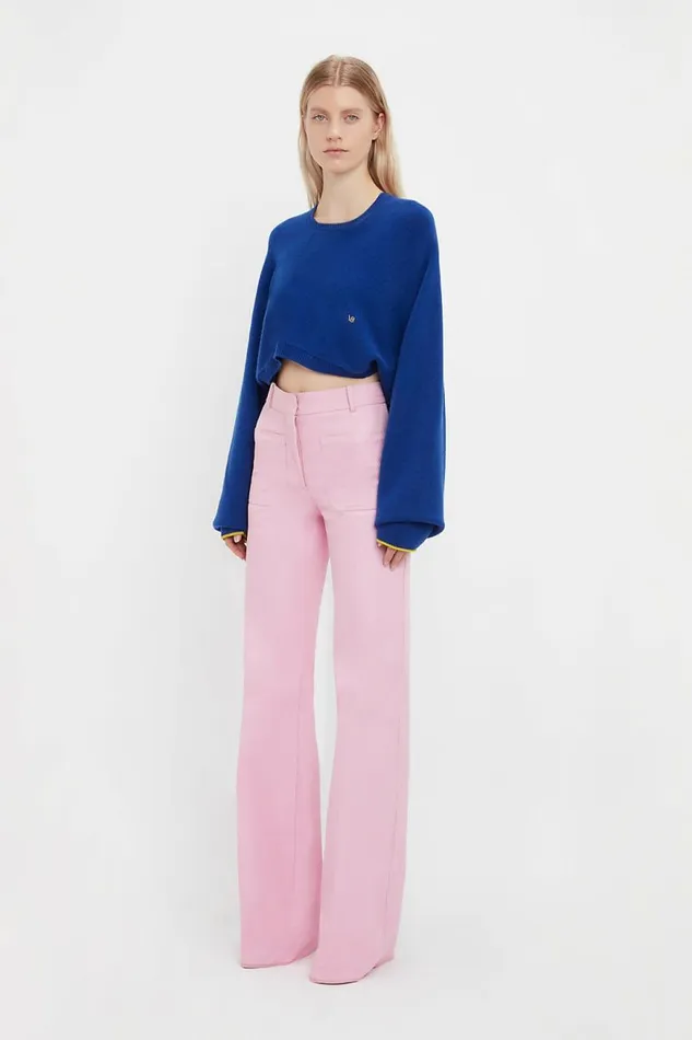 Women Knitwear Victoria Beckham Crew Neck Cropped Jumper In Cobalt