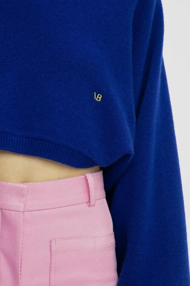 Women Knitwear Victoria Beckham Crew Neck Cropped Jumper In Cobalt