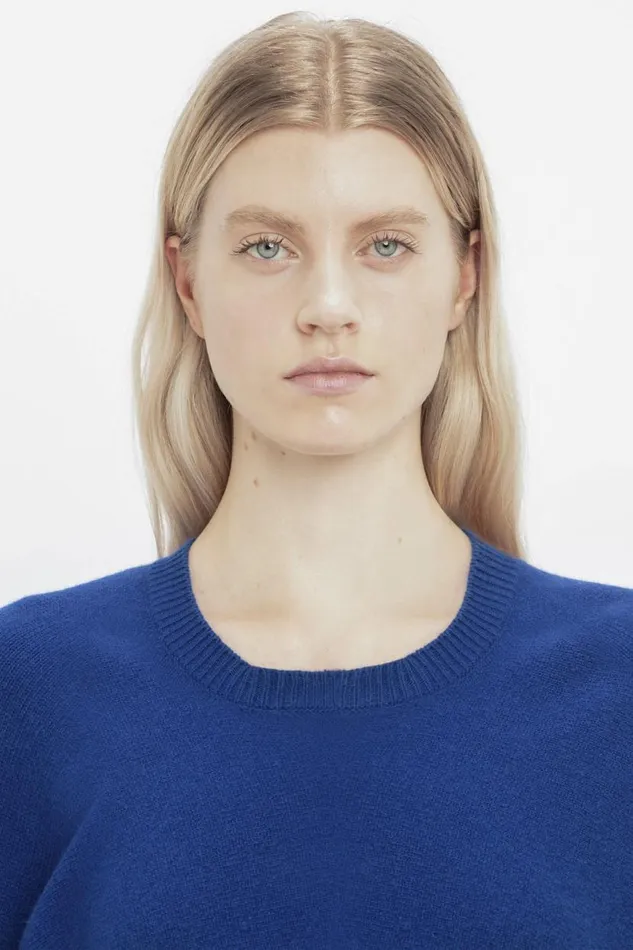 Women Knitwear Victoria Beckham Crew Neck Cropped Jumper In Cobalt