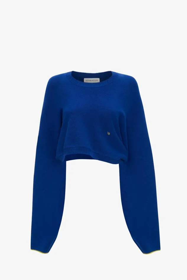 Women Knitwear Victoria Beckham Crew Neck Cropped Jumper In Cobalt