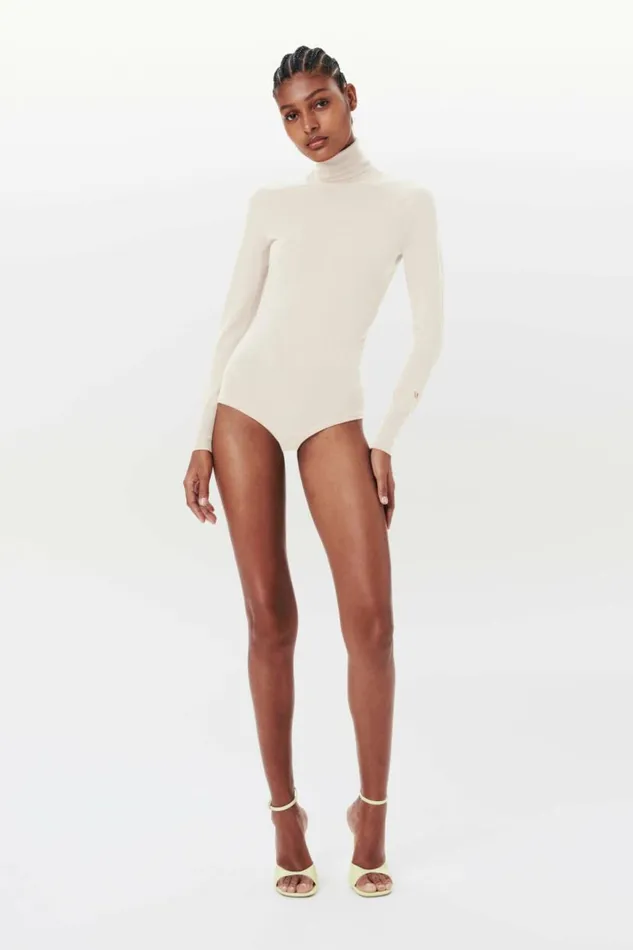 Women Knitwear Victoria Beckham Poloneck Bodysuit In Cream