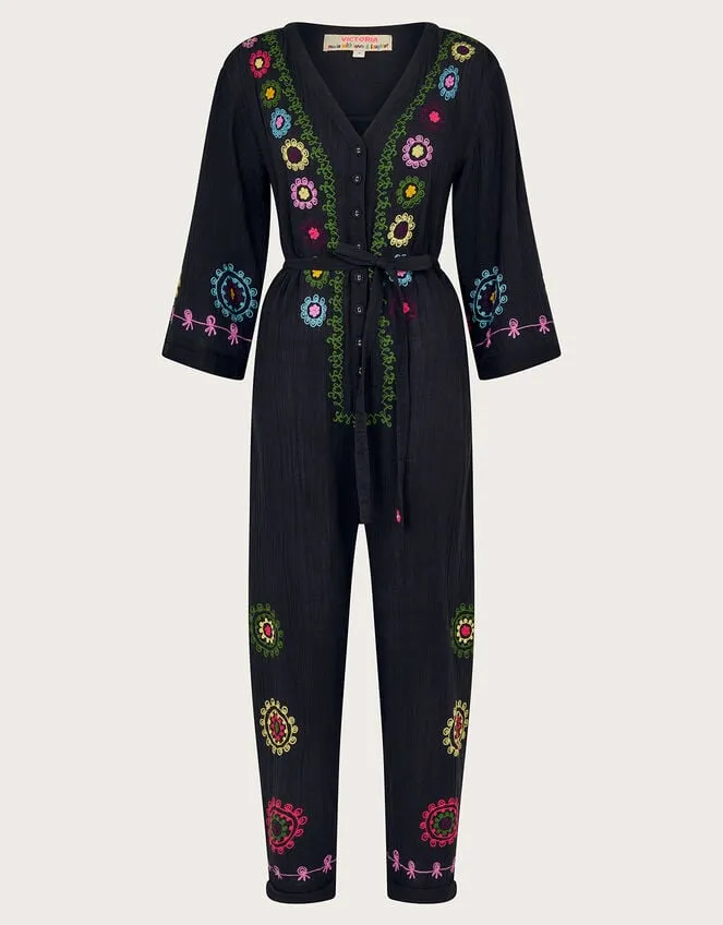 Women La Galeria Elefante HandEmbroidered Jumpsuit Black Monsoon Jumpsuits