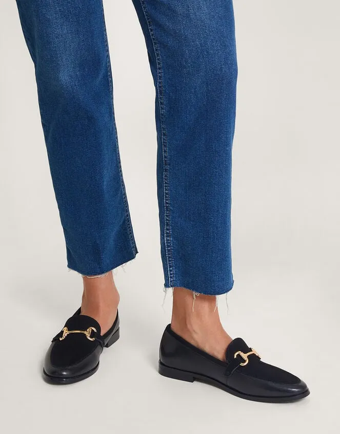 Women Leather Suede Loafers Black Monsoon Flats
