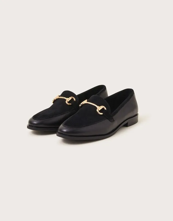 Women Leather Suede Loafers Black Monsoon Flats