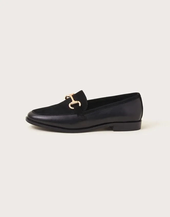 Women Leather Suede Loafers Black Monsoon Flats