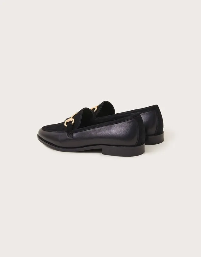 Women Leather Suede Loafers Black Monsoon Flats