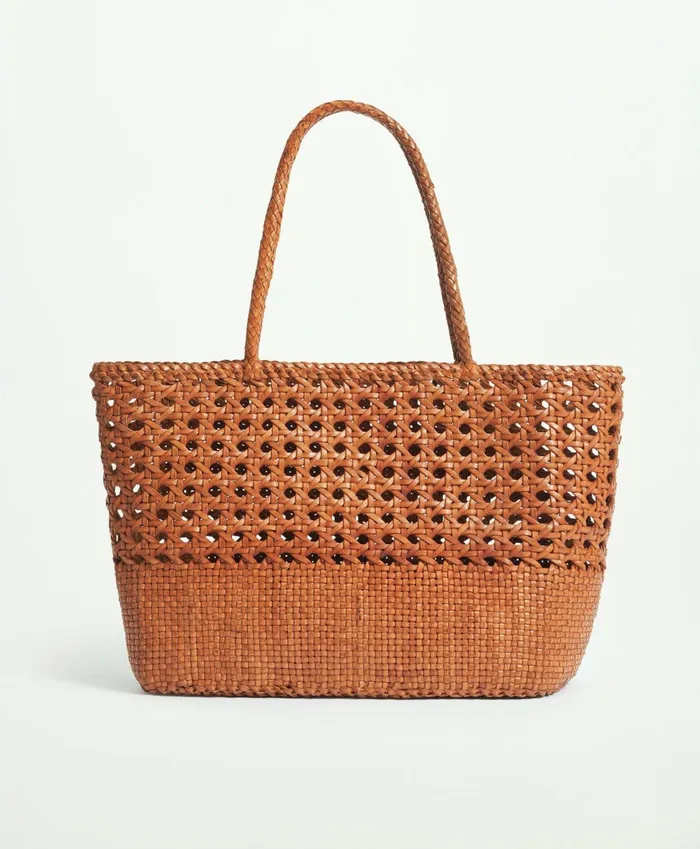 Women Leather Tote Bag Cognac Brooks Brothers Bags and Leather Goods