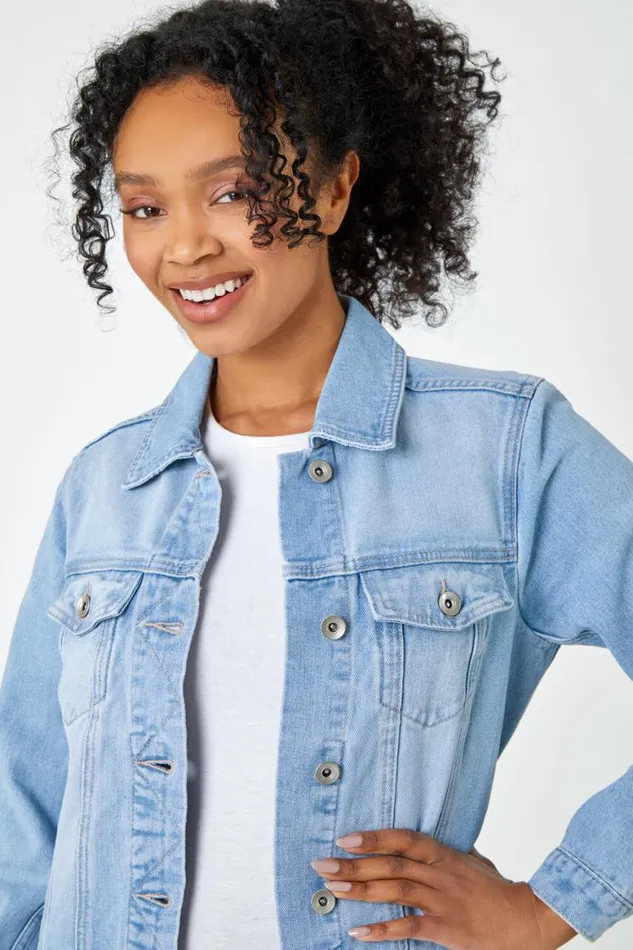 Women Light Blue Petite Bleached Denim Jacket Roman Coords