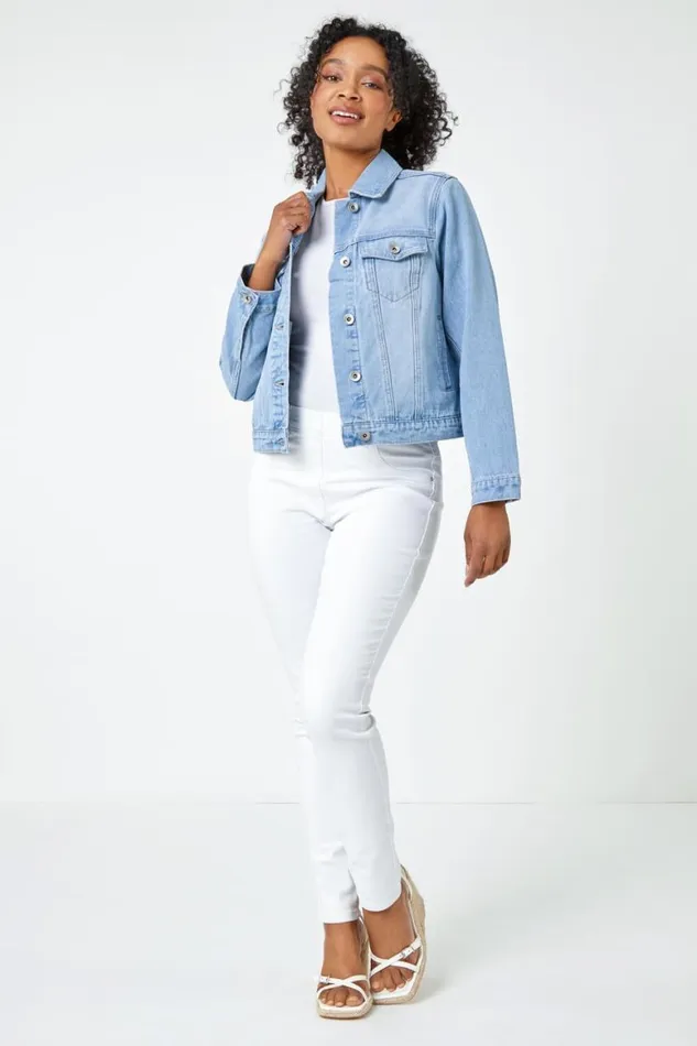 Women Light Blue Petite Bleached Denim Jacket Roman Coords