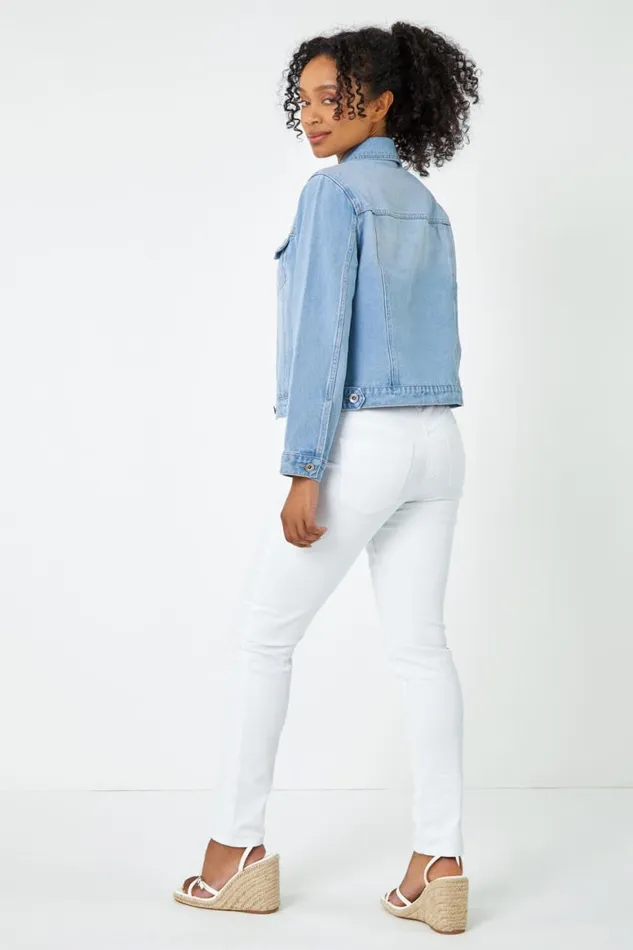 Women Light Blue Petite Bleached Denim Jacket Roman Coords
