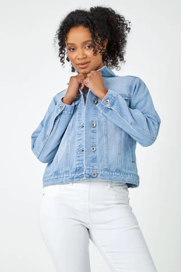 Women Light Blue Petite Bleached Denim Jacket Roman Coords