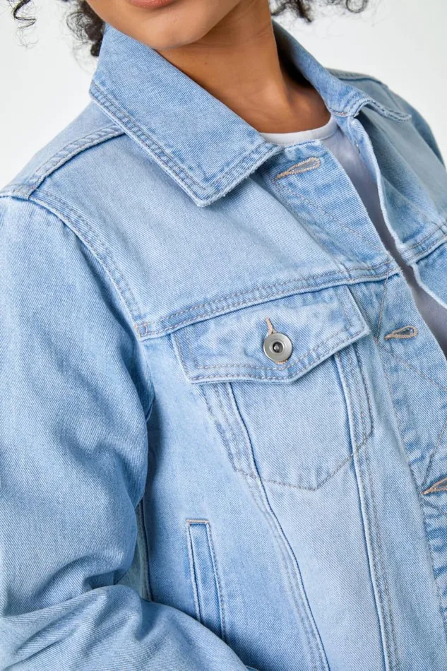 Women Light Blue Petite Bleached Denim Jacket Roman Coords
