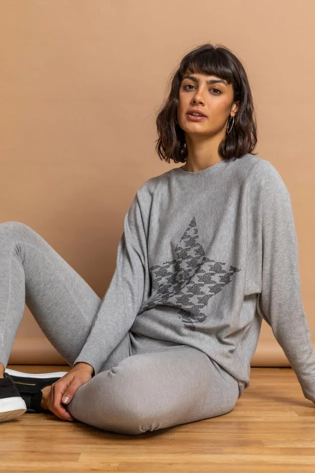 Women Light Grey Knitted Stretch Lounge Pants Roman Trousers