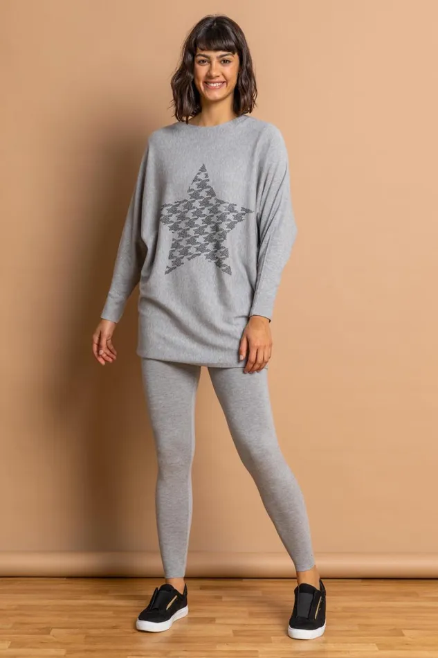 Women Light Grey Knitted Stretch Lounge Pants Roman Trousers
