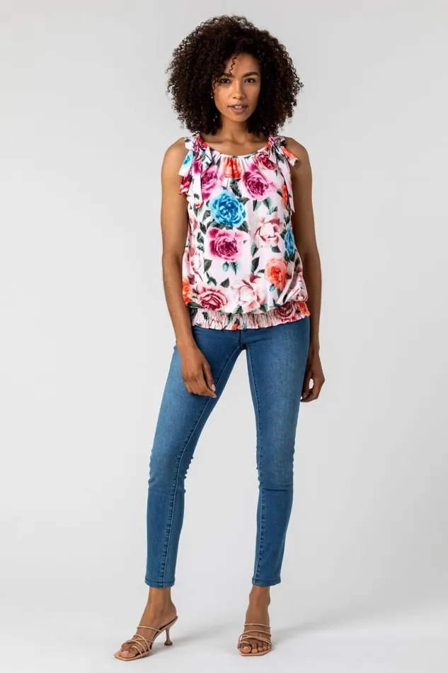 Women Light Pink Bow Detail Floral Shirred Chiffon Top Roman Tops