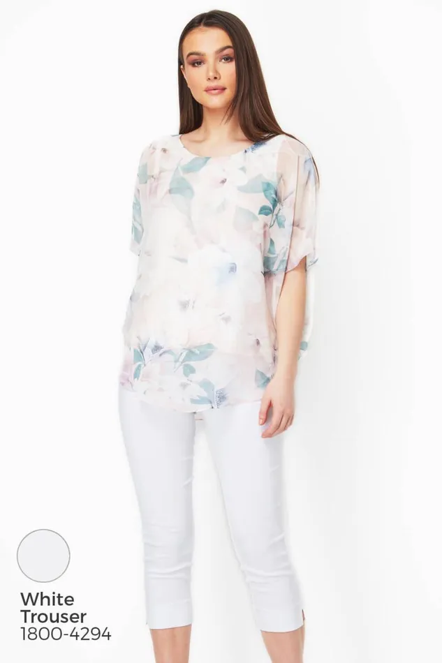 Women Light Pink Floral Chiffon Overlay Top Roman Tops