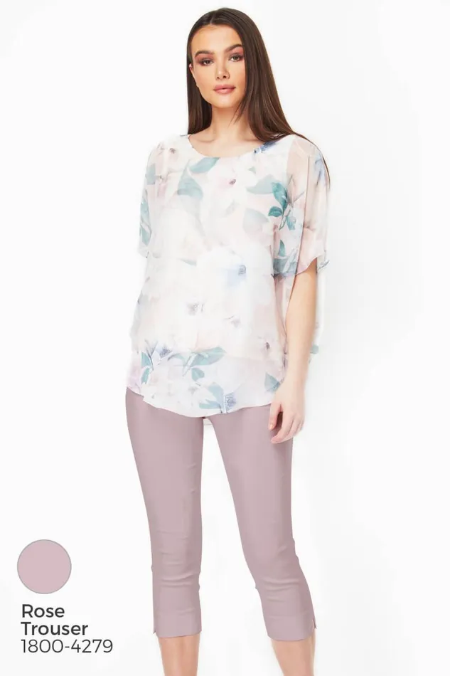 Women Light Pink Floral Chiffon Overlay Top Roman Tops