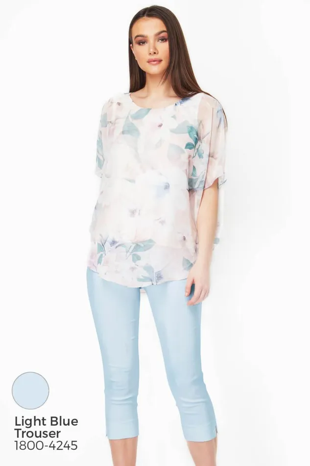 Women Light Pink Floral Chiffon Overlay Top Roman Tops