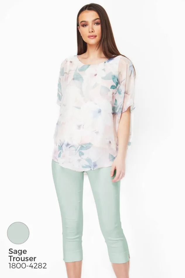 Women Light Pink Floral Chiffon Overlay Top Roman Tops