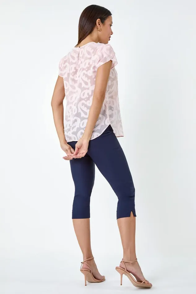 Women Light Pink Jacquard Paisley Print Top Roman Tops