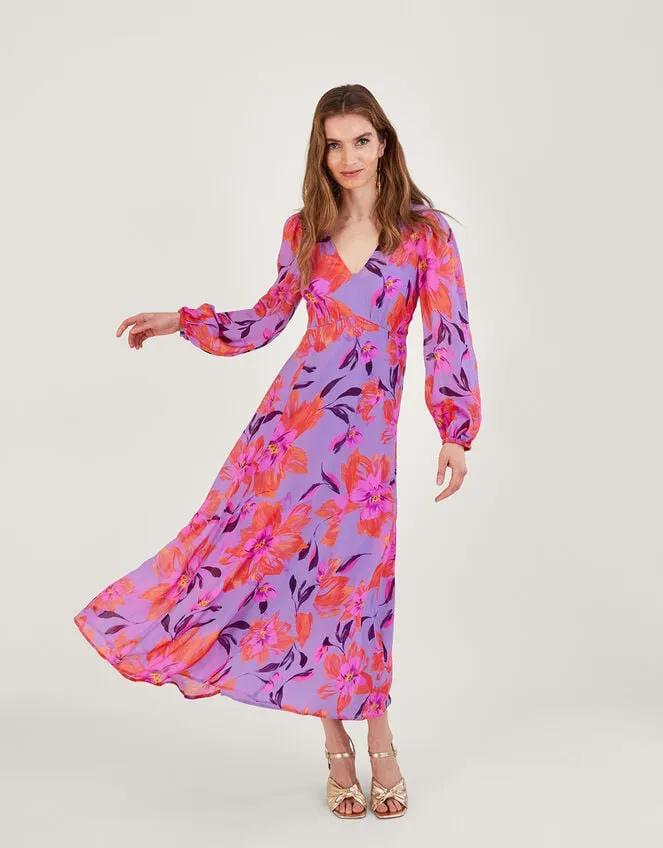 Women Lillith Floral Print Dress In Sustainable Viscose Purple Monsoon Occasionwear
