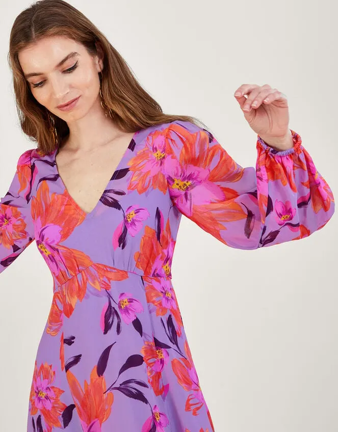 Women Lillith Floral Print Dress In Sustainable Viscose Purple Monsoon Occasionwear