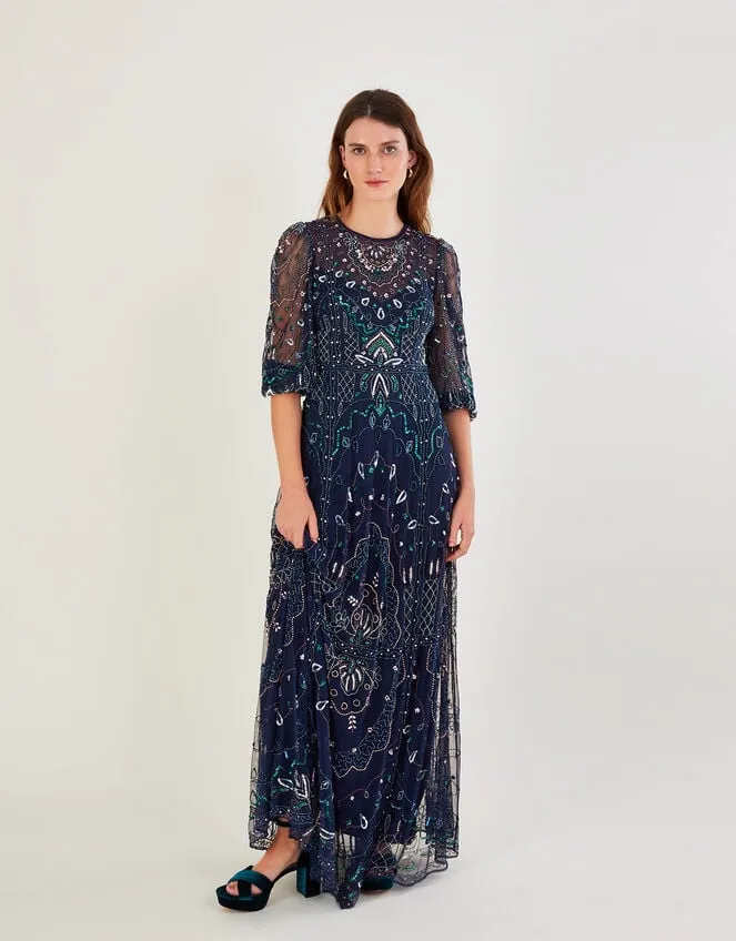 Women Lily Embellished Maxi Dress With Recycled Polyester Blue Monsoon Occasionwear