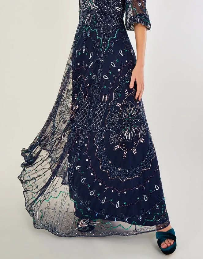 Women Lily Embellished Maxi Dress With Recycled Polyester Blue Monsoon Occasionwear