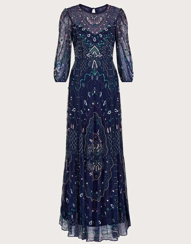 Women Lily Embellished Maxi Dress With Recycled Polyester Blue Monsoon Occasionwear