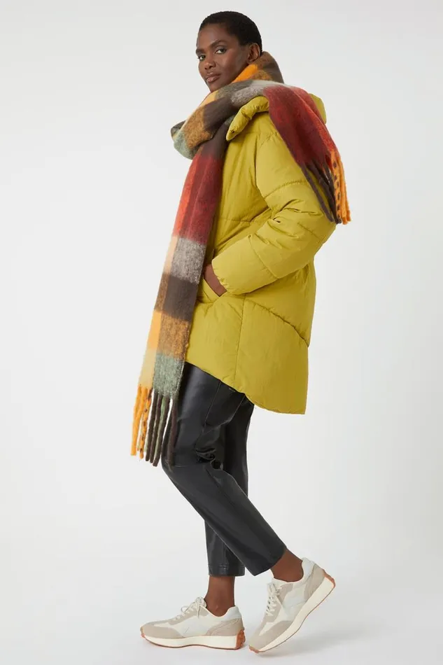 Women Lime Oversized Padded Hooded Coat Roman Coats