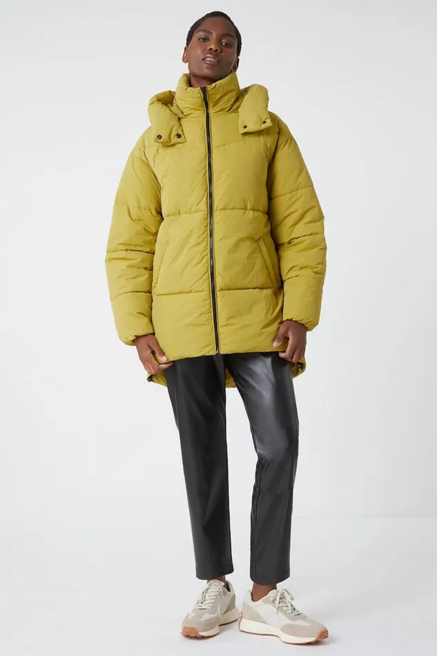 Women Lime Oversized Padded Hooded Coat Roman Coats