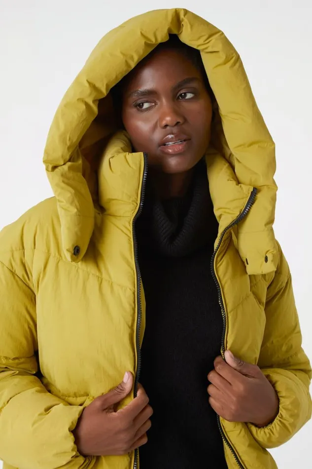 Women Lime Oversized Padded Hooded Coat Roman Coats