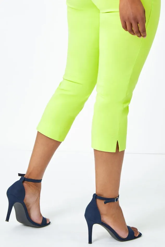 Women Lime Petite Elastic Waist Stretch Cropped Trouser Roman Trousers