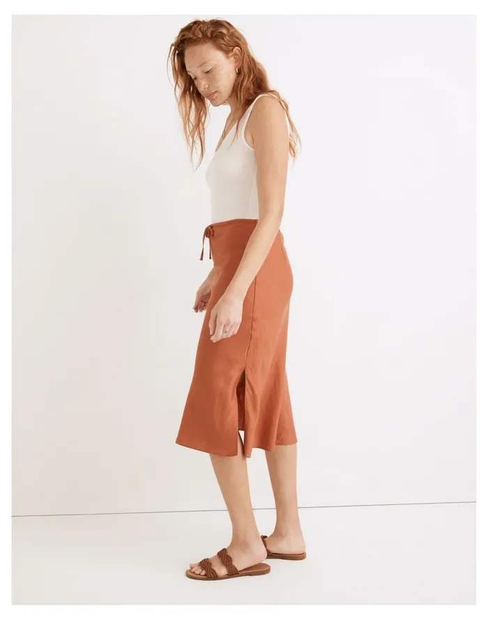 Women Linen Blend Drawstring Midi Slip Skirt Afterglow Red Madewell Skirts Women Linen Blend Drawstring Midi Slip Skirt Afterglow Red Madewell Skirts