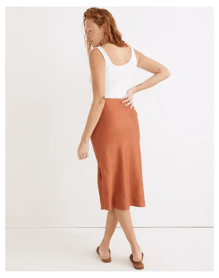 Women Linen Blend Drawstring Midi Slip Skirt Afterglow Red Madewell Skirts Women Linen Blend Drawstring Midi Slip Skirt Afterglow Red Madewell Skirts