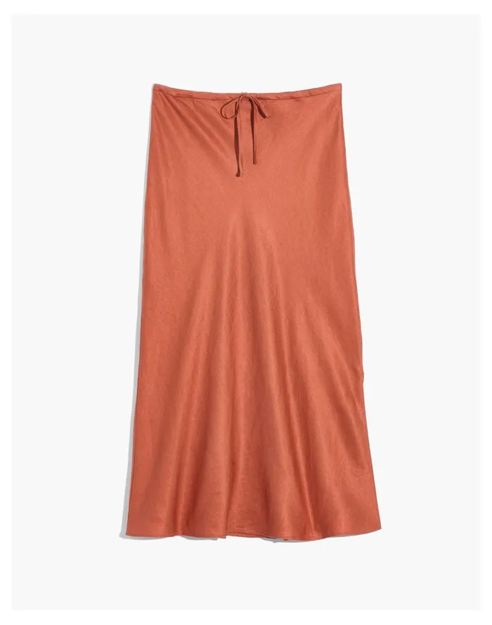 Women Linen Blend Drawstring Midi Slip Skirt Afterglow Red Madewell Skirts Women Linen Blend Drawstring Midi Slip Skirt Afterglow Red Madewell Skirts