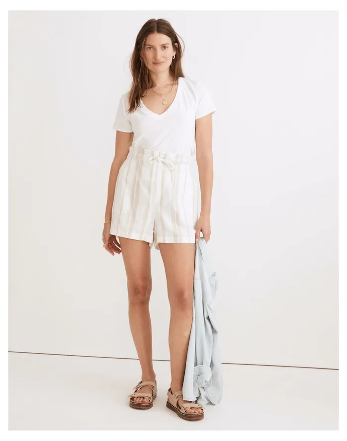 Women Linen Blend Pull On Paperbag Shorts Natural Madewell Shorts