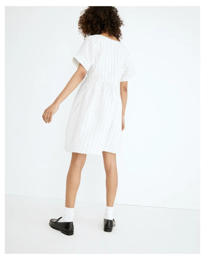 Women Linen Blend V Neck Dolman Sleeve Mini Dress In Stripe Dusty Twilight Madewell Dresses Women Linen Blend V Neck Dolman Sleeve Mini Dress In Stripe Dusty Twilight Madewell Dresses