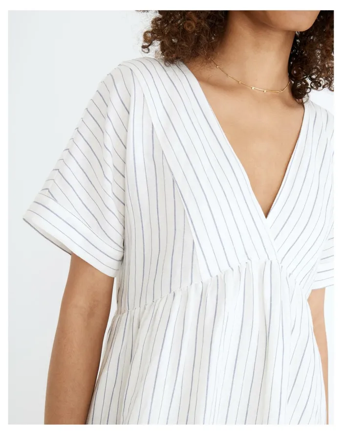 Women Linen Blend V Neck Dolman Sleeve Mini Dress In Stripe Dusty Twilight Madewell Dresses Women Linen Blend V Neck Dolman Sleeve Mini Dress In Stripe Dusty Twilight Madewell Dresses