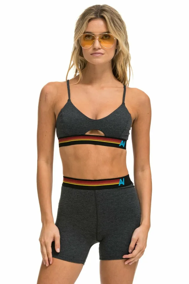 Women LOGO ELASTIC KEYHOLE BRA 8211 CHARCOAL Aviator Nation SportsBras