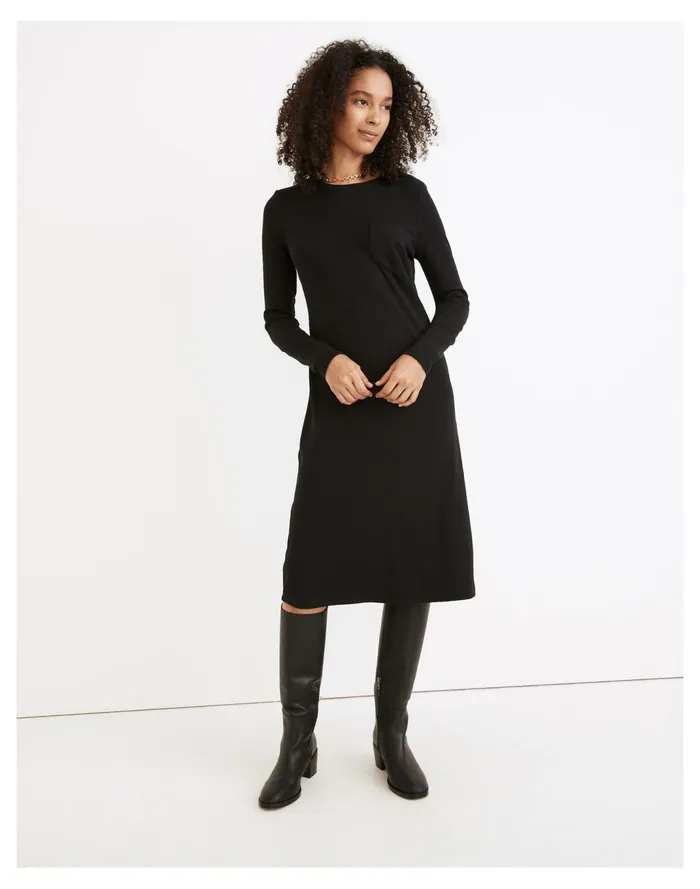 Women Long Sleeve Pocket Tee Dress True Black Madewell Dresses